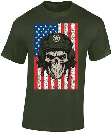 (A) US Armee Shirt Herren - Army Skull - USA Tshirt Männer - Stars and Stripes T-Shirt (Army XL)