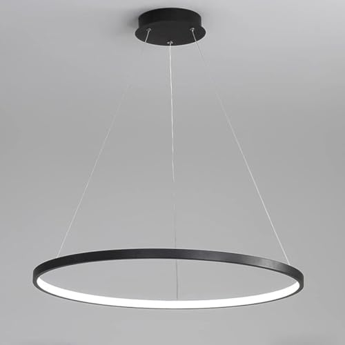 Bellastein LED Modern Rund Pendelleuchte Dimmbar mit Fernbedienung Hängelampe Höhenverstellbar Deckenleuchte Esstisch Kronleuchter für Wohnzimmer Esszimmer Arbeitszimmer office (Schwarz, L60cm)