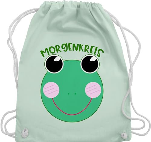 Shirtracer Turnbeutel Rucksack - Hallo Kindergarten - Taschen - Morgenkreis Frosch - Unisize - Pastell Grün - kindergartenrucksack kita start geschenk beutel stoffbeutel für geschenke