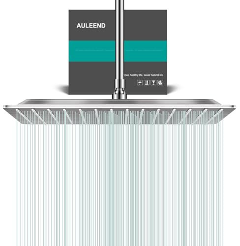 AULEEND Square Rain Shower Head, High Flow Stainless Steel,Work with Any Decorative Style,All Metal Rainfall Shower Head (Brushed Nickel, 16)