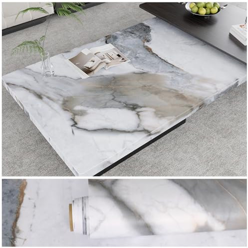 VEELIKE Papier Peint Marbre Ardoise Blanc Papier Adhesif Marbre Mat Épais Papier Autocollant Marbre Blanc Gris pour Papier Peint Adhesif pour Plan de Travail Cuisine Salle de Bain lavable 40cm×300cm