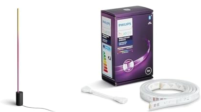 Philips Hue Gradient Signe Stehleuchte schwarz 1800lm & White & Color Ambiance Lightstrip Plus Erweiterung (1 m)