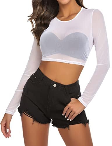 Avidlove Women's Crop Tops Slim Fit Long Sleeve T Shirt Basic Top Casual Shirts Y2K Tight Blouse Fashion Clothing Summer Party Club UK White M