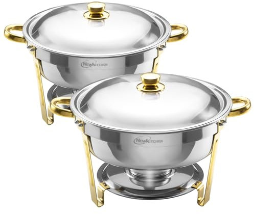Chafing Dishes for Buffet 2 Pack, 6QT Round Chafing Dishes for Buffet [Elegant Gold and Silver Colors] Stainless Steel Chafing Dish Buffet Set for Any Party