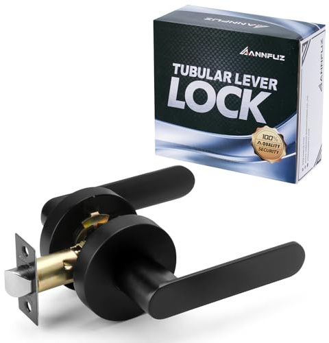 ANNFUZ Cerradura de palanca para puerta de paso, color negro mate | Para armario y pasillo, manija de puerta de zinc resistente sin llaves, rotación libre sin llave, puerta lateral izquierda y