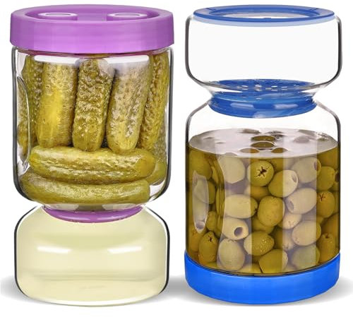ZENS Pickle Jar with Strainer, 2 Pack 1500 ML Glass Flip Pickling Jar for Pickle Juice Separator, Airtight Hourglass Gherkin Jars Olive Pickle Contaienr for Dill Sliced Pickles Kimchi Storage