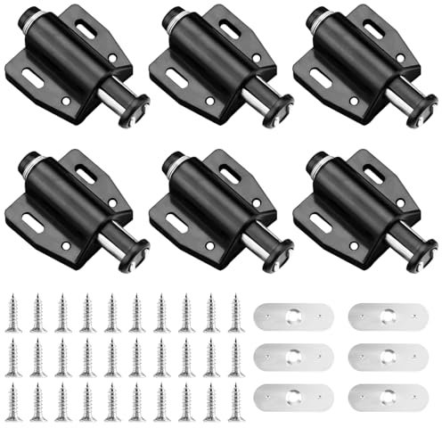 GAOHAN 6 Pcs Push to Open Door Catches,Black Single Magnetic Pressure Touch Release Catches Latch,Drawer Push to Open Door Lock Catches for Wardrobe, Cabinet, Drawer Closure