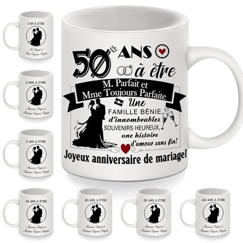 50 Ans à être M. Parfait et Mme Toujours Parfaite Mug d'anniversaire pour couples femmes hommes épouse mari parents grands-parents Amis 50 ans de mariage cadeau 50e anniversaire Tasse à café (50 ans)