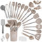 Truevaste Küchenhelfer Set Silikon, 45-teiliges Küchenutensilien Set mit Utensilienhalter und S-Haken zum Aufhängen, Hitzebeständiges, Spülmaschinenfestes, khaki