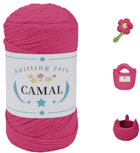 CAMAL Fettuccia per Borse a Uncinetto, 400g x 120m Filato Grosso per Borse Uncinetto Elastico Filo Grosso Fettuccia per Borse, Artigianato, Decorazioni Casa (Rosa)