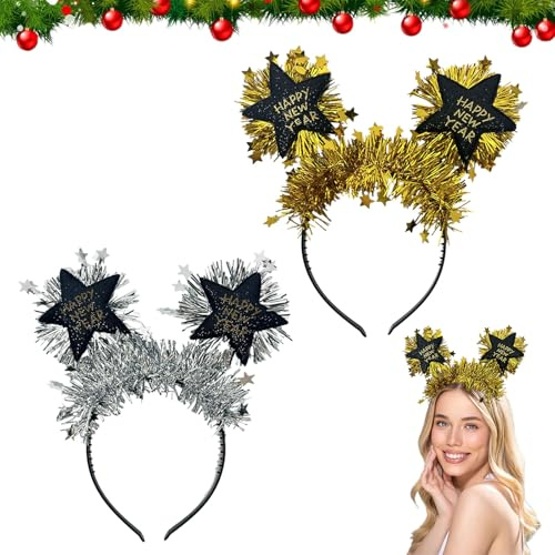 Silvester Haarreif und Happy New Year Stirnband - Kopfschmuck für Party, Kinder und Erwachsene (2 Stück)