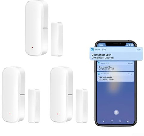 Sensor de puerta, para conexión Zigbee Detectores inteligentes de puerta abierta/cerrada, sensor de contacto de puerta inalámbrico para sistema de alarma, para sensor de interruptor Tuya (3 piezas)