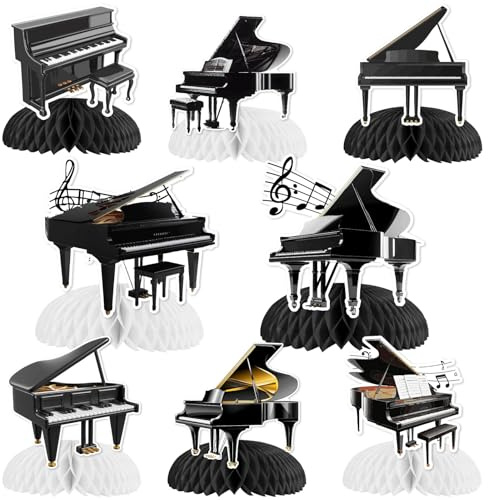 Kreatwow Musik Klavier Party Dekorationen 8pcs Musik Klavier Waben Centerpieces Klavier Geburtstag Dekorationen Musik Thematische Tischdekorationen Party Supply Musik Note Party Musikalische