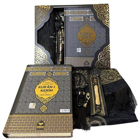 Imani Aksa Muslimischer Heiliger Koran Gebetsteppich Tesbih, Koran Gebetsteppich Muuslman Islam-Ramadan, Eid Hajj, Umrah, Hochzeit, Geburt, Mevlid Muslim (Türkisch-Schwarz)