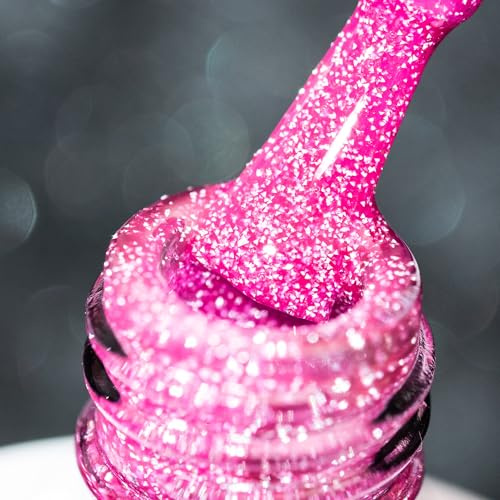 BURANO UV Glitzer Nagellack, 7.3ml Reflective Nagel Gel UV lack, Rosa Pink Nägel Nagellack Led Holographisch Gel Polish Curing Need S13