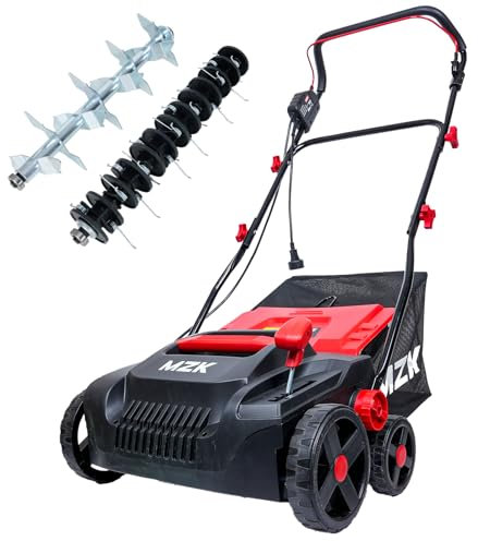MZK 15-inch 13-Amp 2-in-1 Electric Dethatcher and Scarifier w/Removeable 5-Position Height Adjustment,Lawn dethatcher w/12-Gallon Thatch Collection Bag,Keep Lawn Health