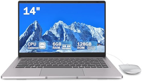 Laptop Computer Config Dual Core N4000,14 inch laptop 6GB RAM 128GB SSD,Supports Bluetooth,2.5G/5G WiFi,Lightweight Laptops,with Mous,Ethernet Adapter,Suitable for Office,Study,and Daily use