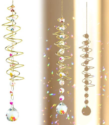 Alovez Sonnenfänger Windspiel mit Blick auf Kugel Spiralschwanz, Sonnenfänger Kristall Dekorativer Kristall Windspiel mit Sieben Chakra Perlen für Fenster, Gartendekoration