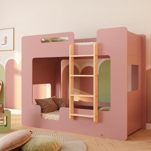 smartwood Etagenbett 2 Kinder 80x160 - Rosa - Leiter Rechts - Hochbett Mimi BP mit Lattenrost & Rausfallschutz für Jungen & Mädchen - Belastbar bis 230 kg
