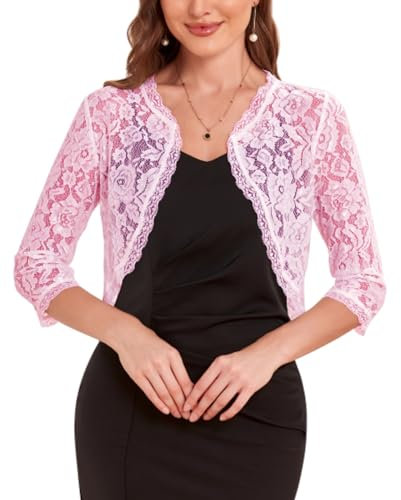 MINTLIMIT Boléro en dentelle pour femme, manches 3/4, ouvert sur le devant, robes de soirée, cardigan en dentelle, 34-rose poudré, XXL