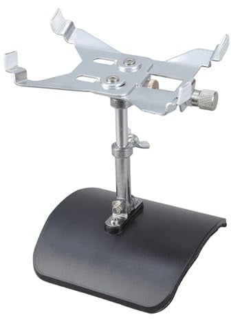 Klassische Gitarrenausführungen Stehen Silbernen Klemmsysteme Schwarz Stabilisierung Der Basis Sichere Instrumentenhalter Metall Textur Silberklemme Gitarrenzubehör Accessoire
