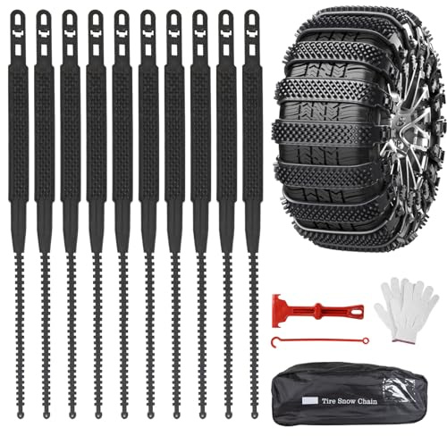 Oziral Schneeketten 10 Stück Universal Winter Reifenketten 165-255mm,Einfach Zu Montieren Langlebige Reifen Schneekette für Auto, LKW, SUV Fahrbahn Schnee Straßen,Kabelbindertyp Schwarz