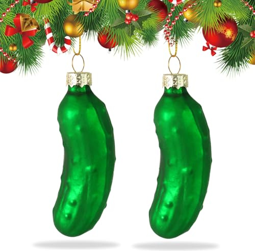Christbaumschmuck Gurke,2PCS Weihnachtsgurke,Weihnachten Gurke,Gurke Weihnachtsschmuck,Pickle Christbaumschmuck,Glas Geblasen Gurken Dekorationen Weihnachten Ornamente Anhänger Dekoration