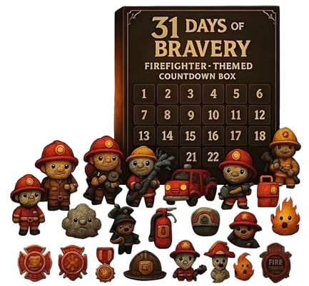 Christmas Countdown Box - 2025 Christmas Advent 31 Days Firefighter Calendar - Small Pendants for Bag Backpack December Holiday Kids Teens Adults Fireplace Trees Office Window