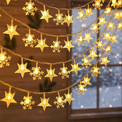 Homirty USB Lichterkette Weihnachten 6m 40 LED - Sterne Lichterketten,Wetterfest Schneeflocken Lichterkette Außen, Weihnachtsbeleuchtung für Garten, Party, Zimmer, Balkon - Warmweiß (A)