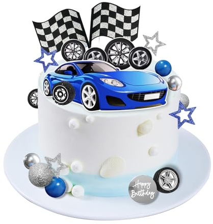 28 Stück Blau Auto Kuchen Deko, Renn Auto Tortendeko, Rennwagen Geburtstagstorte Deko, Tortendeko geburtstag Junge Auto Geburtstagsfeiern Für Jungen Mädchen