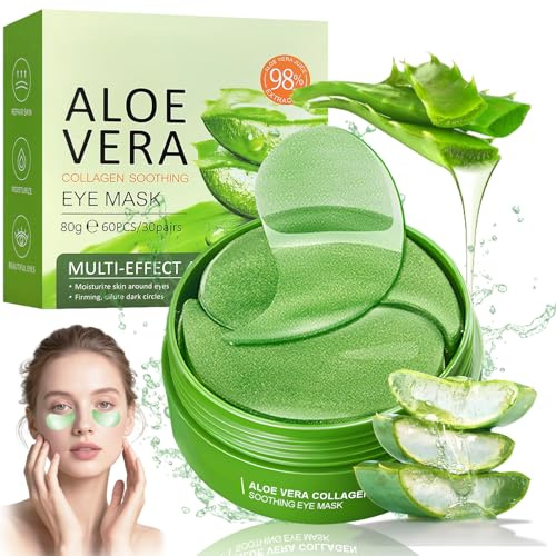 60 Pièces Patch Yeux Anti Cernes, Masque pour les Yeux Aloe Vera, Nourrit et lisse le contour des yeux, Réduit les Cernes Sous les Yeux et les Signes de Fatigue, pour tous types de peau