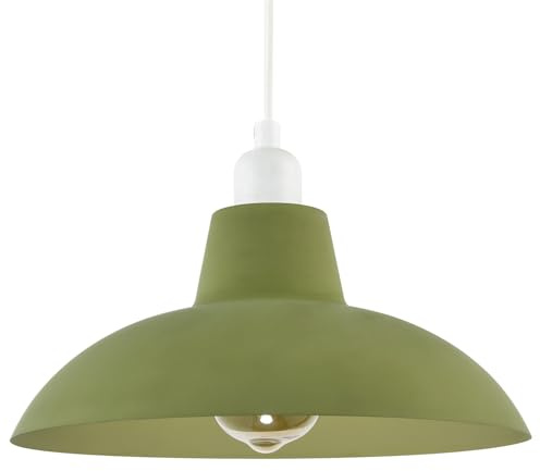 Industrial Retro Designed Matte Olive Green Curved Metal Ceiling Pendant Lighting Shade | 29cm Diameter by Happy Homewares