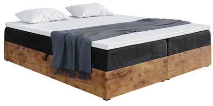 MEBLINI Boxspringbett mit Bettkasten - Gepolstert Doppelbett mit Matratze und Topper - Polsterbett mit Stauraum - Bett mit Kopfteil - Stauraumbett - Lofty Box - 160x200 - H4/Schwarz Samt