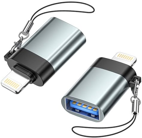 Adaptador USB a Lightning (Paquete de 2), Adaptador USB a iPhone Adaptador Lightning a USB OTG 3.0 para iPhone 14 13 12 11 Pro Max/iPad, Compatible con Memorias USB, Teclados MIDI, Ratones y Cámaras