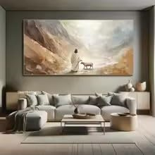 DHHXY Inspirierendes Pastell-Leinwandgemälde „Jesus in der Natur“, Wandkunst, Gemälde, christlicher Glaube, Wanddekoration, Wabi-Sabi-Raumbilder (60 x 120 cm/Galerie-Wrap)