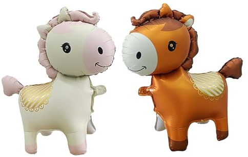 Ovanda 2 Pferde Luftballon 59 x 63,5 cm für Kindergeburtstag & Party | 2 Pferdeformen aus Aluminiumfolie, mit Luft oder Helium befüllbar; für Cowboy, Pony und Zirkus Mottopartys, Babyparty