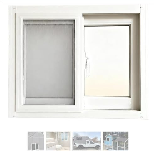 ZIUSFAC Kellerfenster Ersatz Schuppenfenster Mit Bildschirm 45 55 60 70 80 90 100cm Schuppen Fenster Aluminium Ersatzfenster Für Garagen Scheunen(White,(WxH) 83x40cm/33x16)