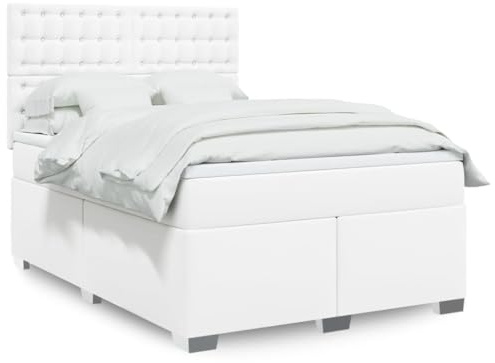 LoogCape Boxspringbett mit Matratze, Weiß, 160x200 cm, Kunstleder, höhenverstellbares Kopfteil, LED-Beleuchtung, für Schlafzimmer, modernes Möbelstück