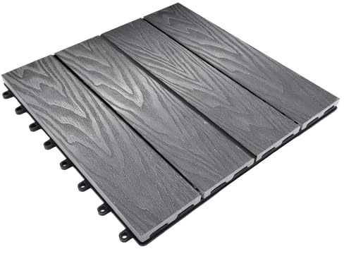 Floordirekt WPC Fliesen 30x30 cm, 1m² = 11 Terrassenfliesen, Klickfliesen, Balkonfliesen in Holzoptik - Bodenbelag für Balkon & Terrasse - wetterfest mit Drainagefunktion | Noble | Grau