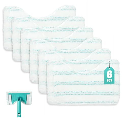 Biigdan 6 Stück Waschbar Ersatzbezug Kompatibel mit Leifheit Badwischer Bath Cleaner Micro Duo Telescope ,Mikrofasern Fliesenwischer mit Spezialborsten, Starke Dekontamination, für Fliesen Badezimmer