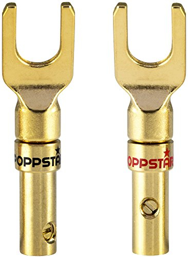 Poppstar 2X Kabelschuhe, Gabelstecker für elektrische Verbindung von Lautsprecherkabeln bis 4mm² Querschnitt, Stecker 24k vergoldet