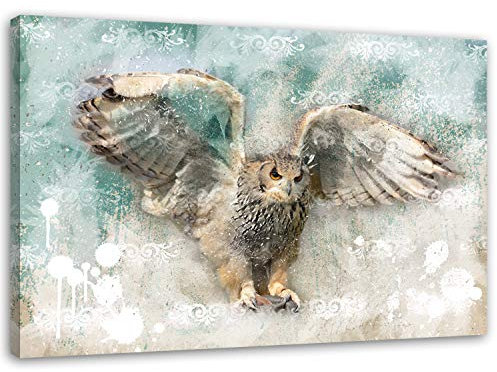 Feeby. Wandbild - 1 Teilig - 40x60 cm, Leinwand Bild Leinwandbilder Bilder Wandbilder Kunstdruck, EULE, NATUR, VINTAGE, BRAUN