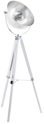 EGLO Dreibein Stehlampe Covaleda, 1 flammige Vintage Stehleuchte, Standleuchte aus Holz und Stahl, Farbe: Weiß, Silber, Chrom, Fassung: E27, inkl. Schalter