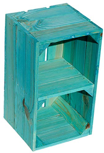 Kistenkolli Altes Land kleine Massive Obstkiste Hilde 38x22x21cm Regalkiste Weinkiste Holzkiste Aufbewahrungskiste DVD/CD -Bücherregalkiste Gartendeko Balkond (Hilde türkis Quer)