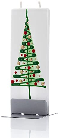 FLATYZ Flache Handgemachte Kerzen Weihnachtsbaum in Grün und Rote Weihnachtskugel | Weihnachtliche Kerze zum Verschenken Oder zur Deko | Brenndauer 3-4h| Mit Weihnachtsmotive Handbemalen
