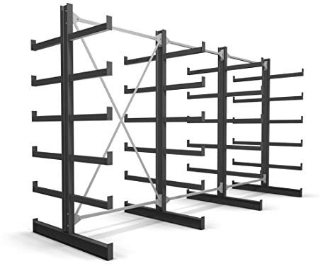 STIER Kragarmregal, doppelseitig, 3 Felder mit 5 Ebenen, BxHxT 3900x2000x500mm, Regalsystem mit 5 gleich langen Kragarmen (pro Seite), Tragkraft pro Kragarm 200kg, Lagersystem mit stabiler