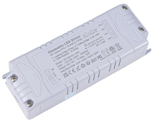 VARICART LED Driver 12V 12W Dimmable, Triac & 0-10V&1-10V & PWM & 100K Resistor, LED Transformer 240V to 12V DC 1A, Constant Voltage Power Supply Adaptor, Low Voltage Transformers for LED Strip Lights