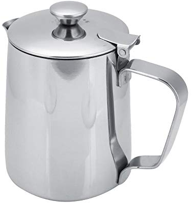 Regun Jarra para espumar leche de Acero Inoxidable con tapa, 350ml Jarra Para Espuma Mano, Taza de Leche para Cafe Capuchino Espresso Leche Arte (350ml)