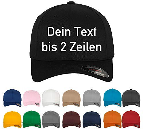 Original-Flexfit Basecap - Baseball Cap mit Wunschtext oder Namen bis 2 Zeilen Bestickt | Trucker Cap mit feiner Bestickung | personalisierte Kappe für Damen & Herren | (S/M, Navy)