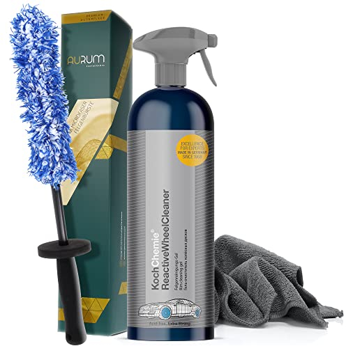 detailmate Felgenreinigungsset: KochChemie Reactive Wheel Cleaner 750ml + Aurum ultraFlat Microfaser Felgenbürste Mikrofasertuch 320GSM